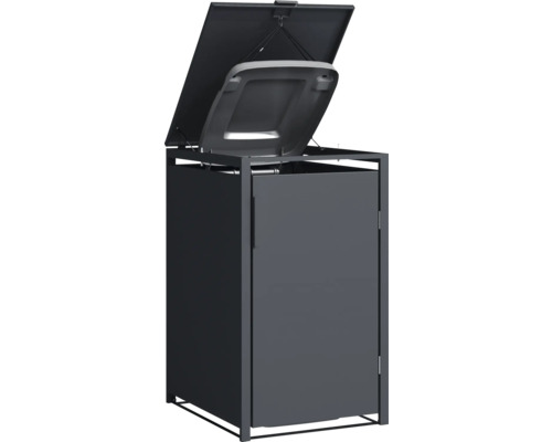 Cache-poubelle avec couvercle ouvert.