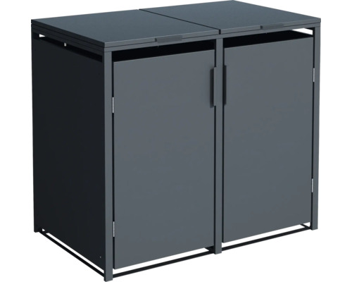 Cache-conteneurs pour deux poubelles avec portes et couvercle