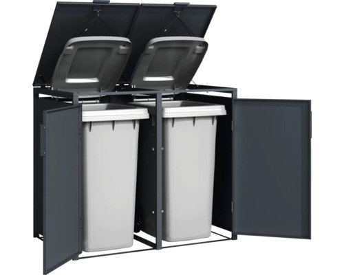 Cache-conteneur pour deux poubelles avec couvercle et porte
