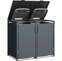 Double coffre à ordures avec couvercles ouverts pour le stockage extérieur