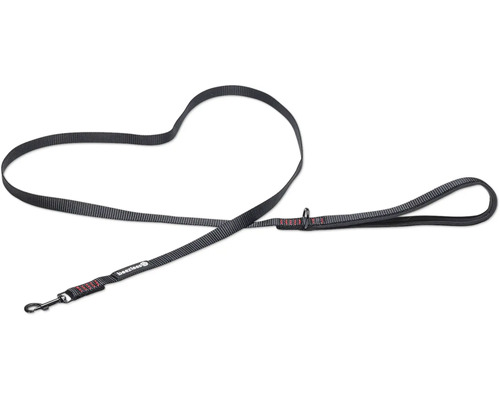Laisse pour chien noire en nylon avec mousqueton et dragonne