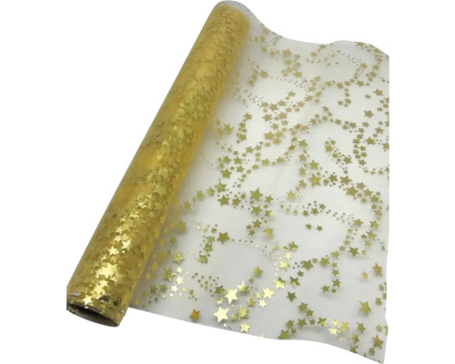 Dekostoff Organza gold 36x300 cm Dekorfolie mit Sternenmuster auf Rolle
