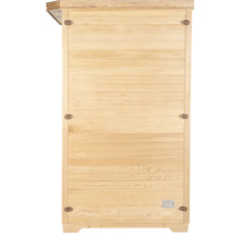 Aussenansicht einer Holzsauna mit horizontaler Paneelbauweise
