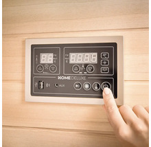 Bedienfeld einer Home Deluxe Sauna mit digitaler Anzeige und Bedienelementen