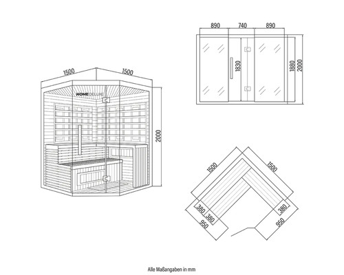 Massangaben der Home Deluxe Sauna