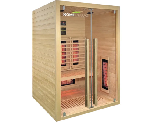 Infrarotsauna aus Holz mit Glastür und Infrarotstrahlern