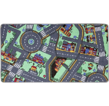 Spielteppich mit Strassenmuster, Gebäuden und Verkehrsschildern