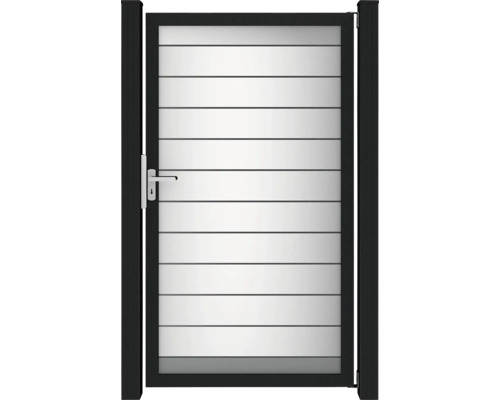 Portillon simple GroJa Lumino tirant universel prémonté sans poteaux cadre argent 100 x 180 cm gris argent Portillon de jardin avec lames horizontales et poignée