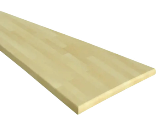 Tablette en bois lamellé-collé en bois clair avec veinure apparente.