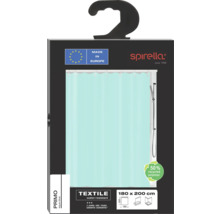 Emballage d'un rideau de douche turquoise de la marque Spirella, dimensions 180 x 200 cm, fabriqué en Europe