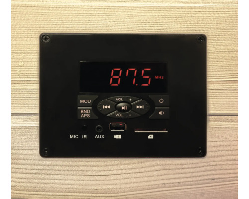 Elektronische Audio Steuereinheit mit Display und Bedienelementen zur Klanganpassung.