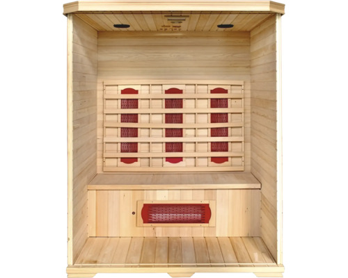 Innenansicht einer Holzsauna mit Infrarotstrahlern