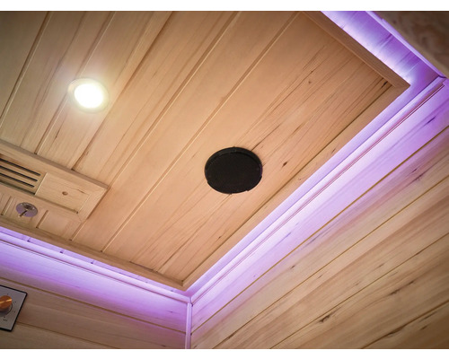 Decke einer Sauna mit Beleuchtung, Lautsprecher und Lüftung
