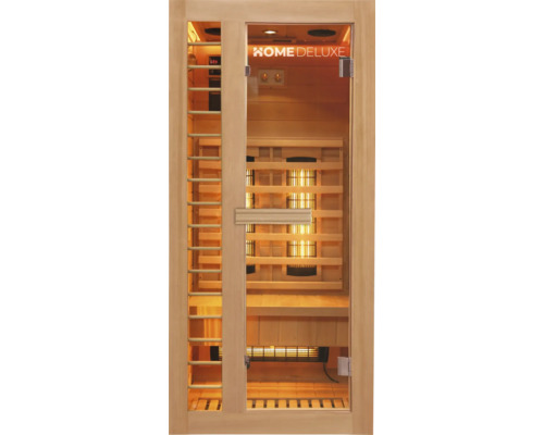 Infrarotsauna mit Glastür und Holzrahmen