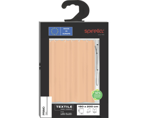Rideau de douche Spirella Primo, textile, hydrofuge, 180x200 cm