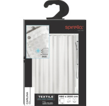 Emballage d'un rideau de douche textile blanc hydrofuge de Spirella, dimension 180 x 200 cm.