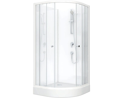 Eckdusche mit Glastüren und Duscharmatur