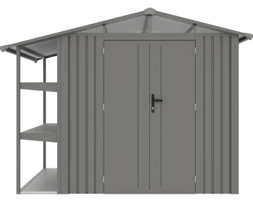 Abri de jardin en métal avec double porte et étagères