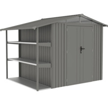 Abri de jardin en métal avec double porte et étagères
