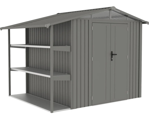 Abri de jardin en métal avec double porte et étagères