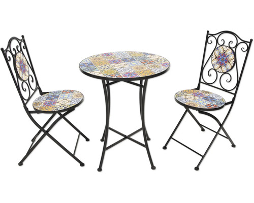 Gartentischset mit zwei Stühlen und Mosaikmuster
