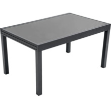 Table de jardin rectangulaire avec plateau en verre et structure en aluminium