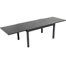 Table de jardin extensible avec plateau en verre et structure en métal