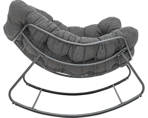 Schaukelstuhl mit grauem Polster auf Metallgestell