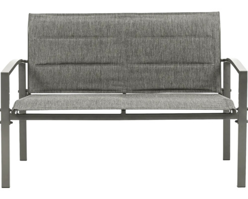 Graue Gartenbank mit Stoffbezug