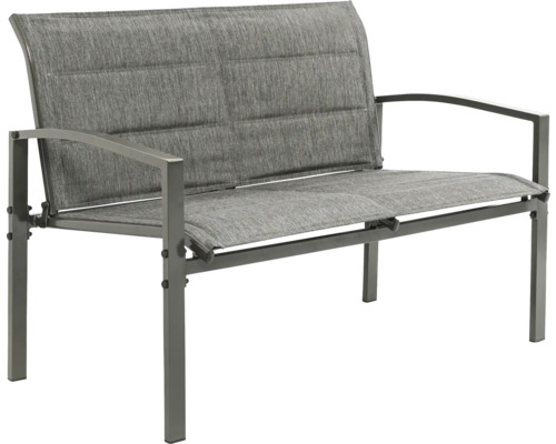 Gartenbank für zwei Personen mit Textilsitzfläche und Rückenlehne