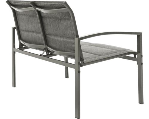 Gartenbank für zwei Personen mit Textilbespannung und Armlehnen