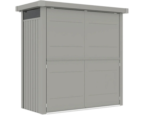 Armoire à outils grise avec quatre portes pour l'extérieur