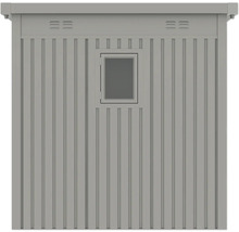 Vue d'un mur de cabanon de jardin avec fenêtre et fentes d'aération