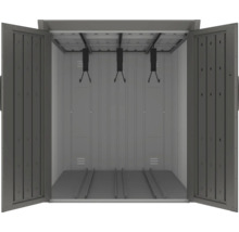 Abri de jardin ouvert avec crochets pour outils de jardin