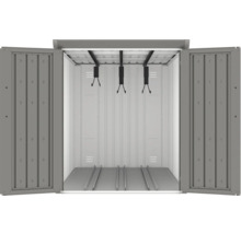 Abri de jardin métallique ouvert avec support à vélos