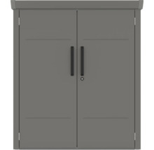 Armoire à outils grise avec deux portes et poignées