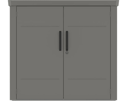 Armoire à outils grise avec double porte et poignées