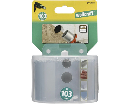 Scie cloche Wolfcraft de 103 mm de diamètre dans son emballage.