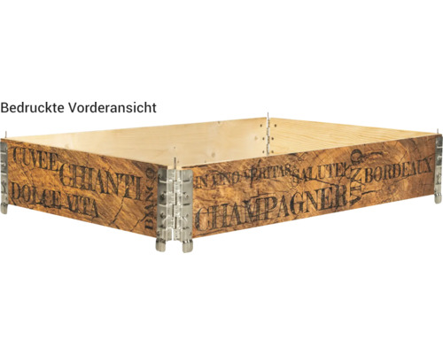 Hochbeet Stecksystem Vino inkl. Metallbeschläge verzinkt 120 x 80 x 20 cm braun Holzkiste mit Aufdruck verschiedener Weinsorten