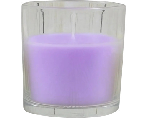 Lila Duftkerze im Glas