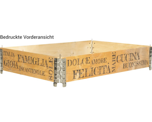 Hochbeet Stecksystem Italia inkl. Metallbeschläge verzinkt 120 x 80 x 20 cm braun Holzkiste mit italienischen Schriftzügen und Metallbeschlägen