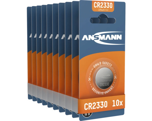 Zehn Ansmann CR2330 Lithium 3V Batterien in der Verpackung