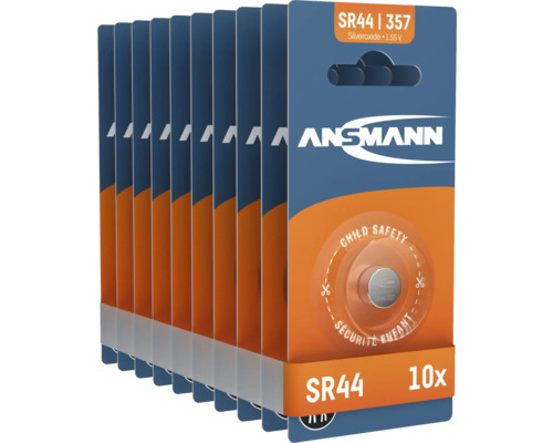 Zehn Ansmann SR44 Knopfzellen in Verpackung