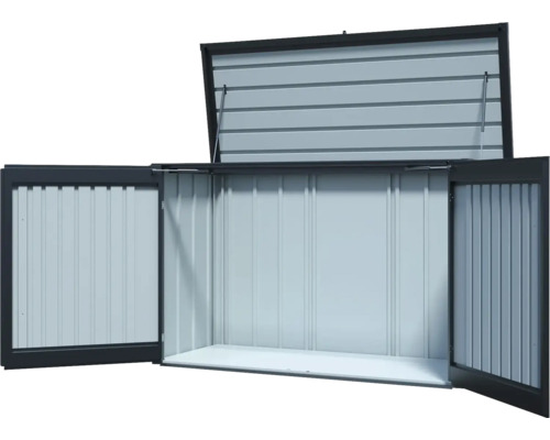 Coffre de rangement d'extérieur en métal ouvert