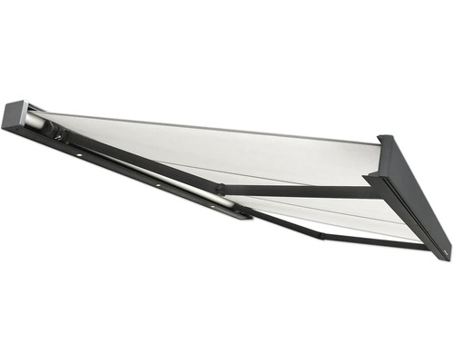 Store banne à bras articulés déployé avec toile claire