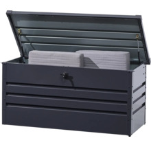 Geöffnete Metall Auflagenbox mit Polstern