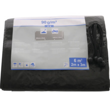 Schwarze Gewebeplane mit einer Größe von 2 mal 3 Meter und einem Flächengewicht von 90 Gramm pro Quadratmeter.