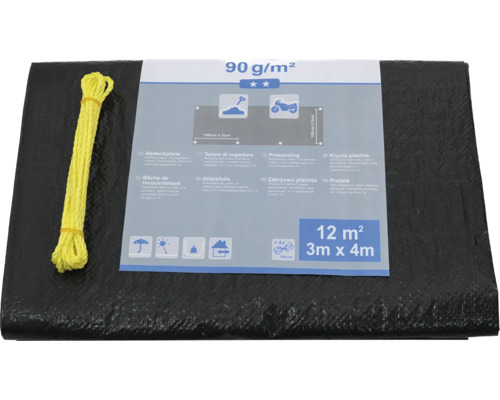 Bâche de protection avec corde jaune, dimension trois mètres sur quatre mètres