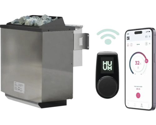Poêle de sauna avec pierres, commande et application pour smartphone