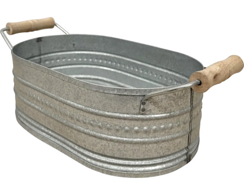 Jardinière en zinc ancien 28 x 17 x 9,5 cm Baignoire ovale en zinc avec poignées en bois